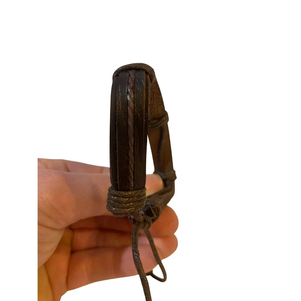 Men Dark Brown Leather Cuff Bracelet Adjustable Braided Cord Layered Boho Rustic